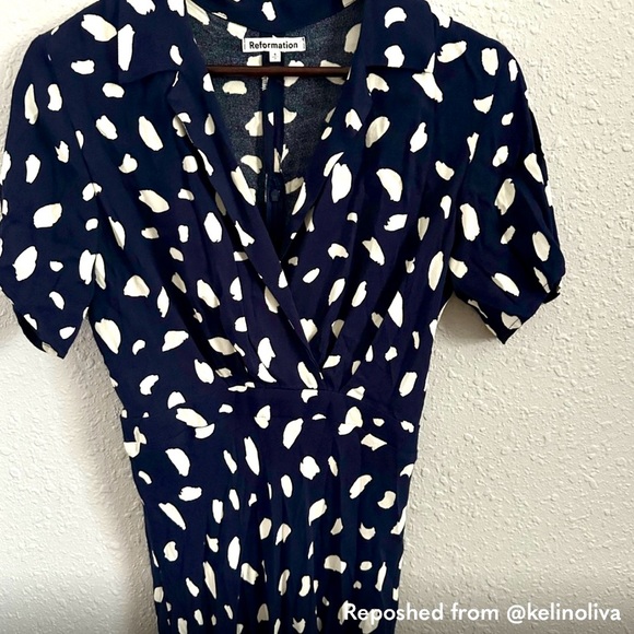 Reformation Danika Navy White Abstract Midi Shirt Dress Size S - Picture 7 of 12